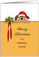 Godson Merry Christmas Card with Dog and Holly card