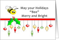 Christmas Card with Honey Bee-Merry and Bright, Retro Ornaments card