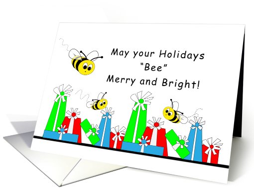 Honey Bee Merry and Bright, Retro Christmas Presents card (723737)