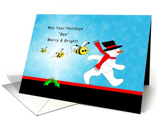 Honey Bee Christmas Greeting Card-Snowman-Three Bees card (723738)