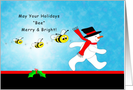 Honey Bee Christmas Greeting Card-Snowman-Three Bees card