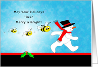Bumbue Bee Christmas Greeting Card-Snowman-Bee Merry and Bright card
