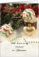 For Husband Christmas Card-Gold Heart Ornament, Merry Christmas card