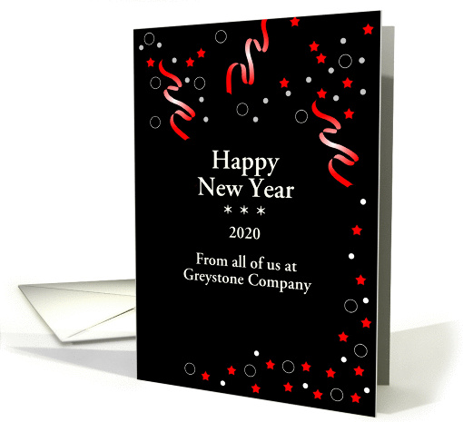 Business New Year Card with Customizable Text-Confetti-Stars card