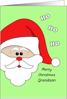 Merry Christmas Greeting Card for Grandson-Santa Claus Face-Ho Ho Ho card