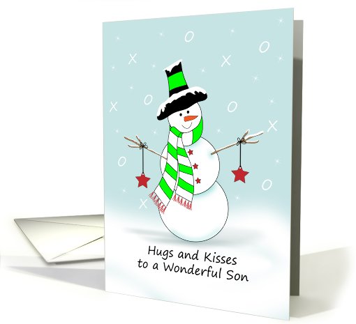 Son Hugs and Kisses Christmas Card, Snowman, Stars card (742930)