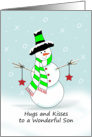 Son Hugs and Kisses Christmas Card, Snowman, Stars card