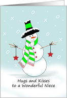 Niece Hugs and Kisses Christmas Card, Snowman, Stars card
