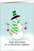 Nephew Hugs and Kisses Christmas Card, Snowman, Stars card