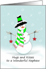 Nephew Hugs and Kisses Christmas Card, Snowman, Stars card