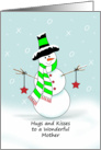 Mother Hugs and Kisses Christmas Card, Snowman, Stars, Mom card