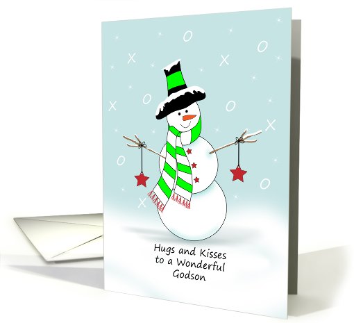 Godson Hugs and Kisses Christmas Card, Snowman, Stars, God Son card