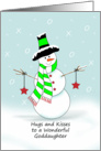 Goddaughter Hugs and Kisses Christmas Card, Snowman, Stars, God Daughter card