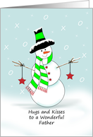 Father Hugs and Kisses Christmas Card, Snowman, Stars, Dad card