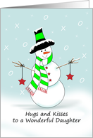 Daughter Hugs and Kisses Christmas Card, Snowman, Stars card