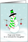Daughter Hugs and Kisses Christmas Card, Snowman, Stars card