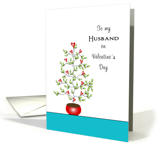 For Husband Valentine's Day Greeting Card-Tree in Pot with Hearts card