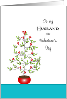 For Husband Valentine’s Day Greeting Card-Tree in Pot with Hearts card