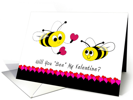 Will You Bee My Valentine Greeting Card, Bumble Bees, Hearts card