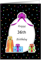 36th Birthday Paper Greeting Card, Retro Presents and Bows card