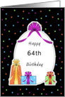64th Birthday Paper Greeting Card, Retro Presents and Bows card