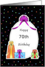 70th Birthday Paper Greeting Card, Retro Presents and Bows card
