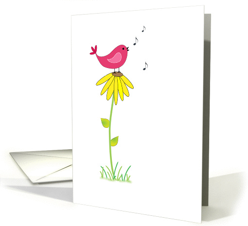 Bird on Flower Singing Blank Note Card-Greeting card (745594)