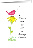 Spring Recital Inivitation Greeting Card-Bird on Flower Singing-Music card