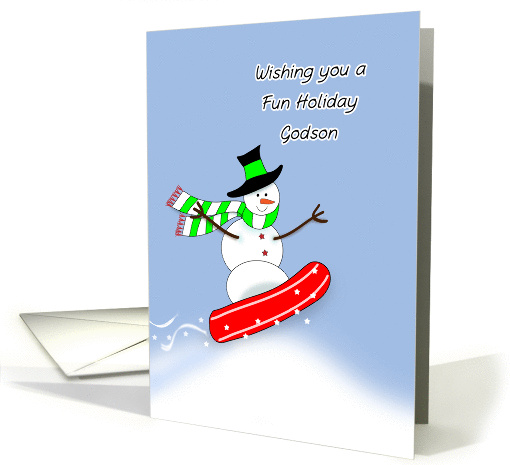 For Godson Christmas Snowboarding Greeting Card-Snowman card (747462)