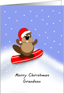 For Grandson Merry Christmas Greeting Card-Sports Fitness Snowboarder card