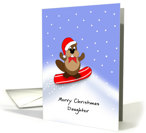 For Daughter Merry Christmas Greeting Card-Snowboarder-Ground Hog card