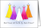 Best Friend Be My Maid of Honor Invitation, Rainbow Dresses card