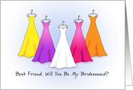 Best Friend Be My Bridesmaid Invitation, Rainbow Dresses card