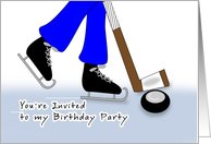 Hockey Themed Birthday Party Invitations - Hockey Stick and Puck card