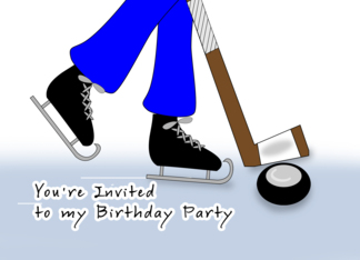 Hockey Themed Birthday Party Invitations - Hockey Stick and Puck