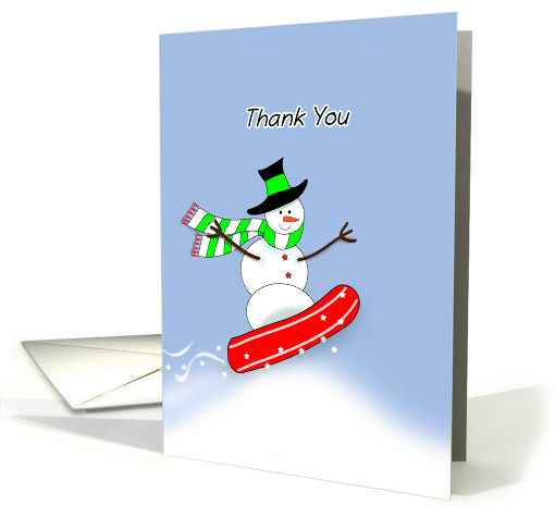 Snowboarding Thank You Greeting Card-Snowman in Snow Scene card