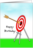 Archery Happy Birthday Card, Bulls Eye and Bow card