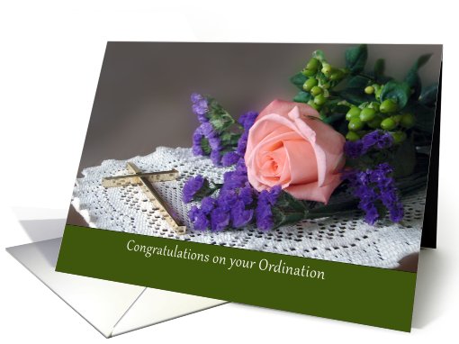 Ordination Congratulations Card with Cross and Rose card (768116)