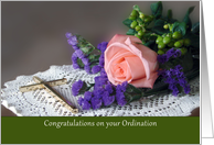Ordination Congratulations Card with Cross and Rose card