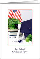 Law School Graduation Party Invitation-Cap, Scroll, Books, Flag. Ivy card