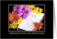 Ordination Party Invitations with Flowers and Bible card