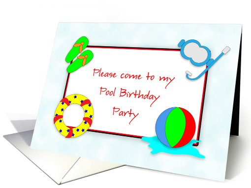 Pool Birthday Party Invitations with Flip Flops, Ball,... (780541)
