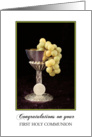 First Holy Communion Card with Chalice, Grapes and Communion Wafer card