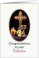 General Ordination Greeting Card with Cross-Jug-Chalice & Grapes card