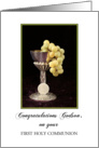 Godson First Holy Communion Card with Chalice, Grapes and Communion Wafer card