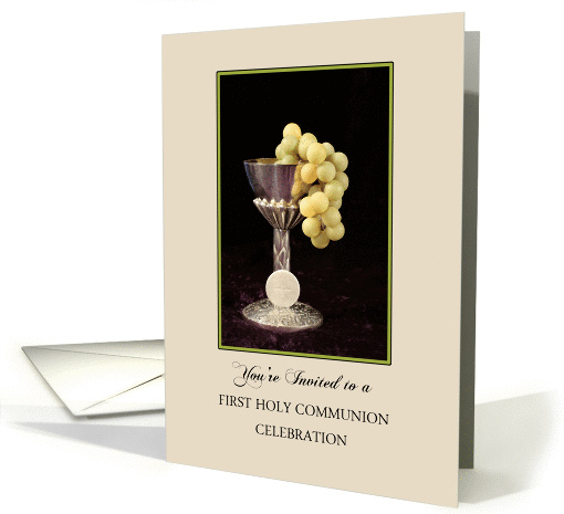 First Holy Communion Invitation-Chalice-Grapes-Communion... (781359)