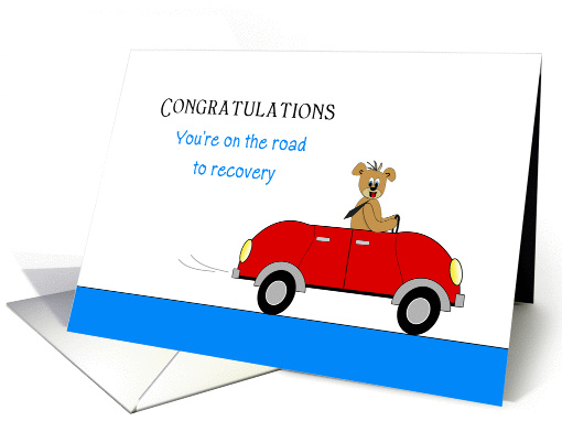 Road to Recovery Greeting Card-Encouragement-Bear Driving Red Car card