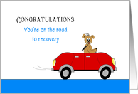 Road to Recovery Greeting Card-Encouragement-Bear Driving Red Car card