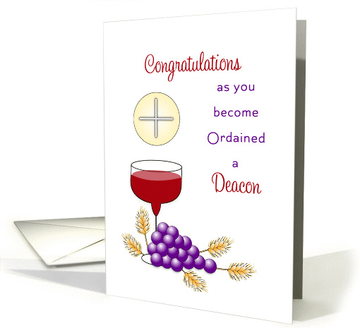 For Deacon Ordination Greeting Card-Wine-Grapes-Wheat-Wafer card