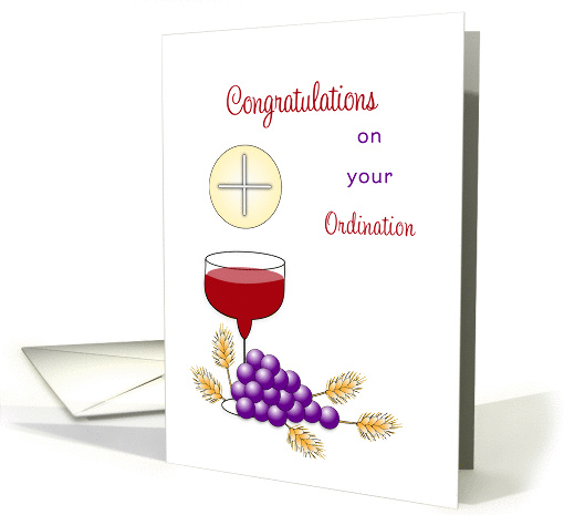 Ordination Congratulations Card-Host-Wafer-Wine-Grape card (814671)